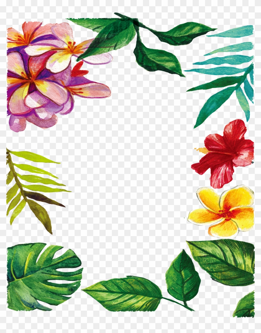 Watercolor Hand-painted Romantic Flowers Leaf Frame - Marco De Flores Y Hojas #272787