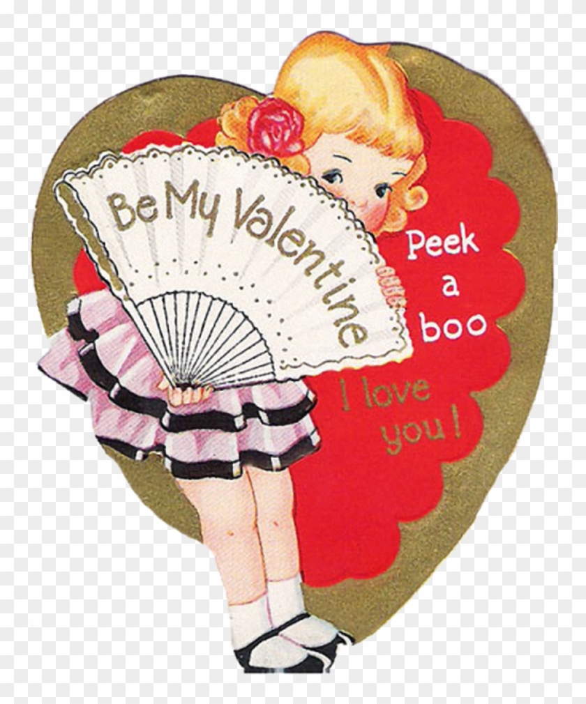 Peek A Boo Behind The Hand Fan Vintage Diecut Valentine - Baby #273161