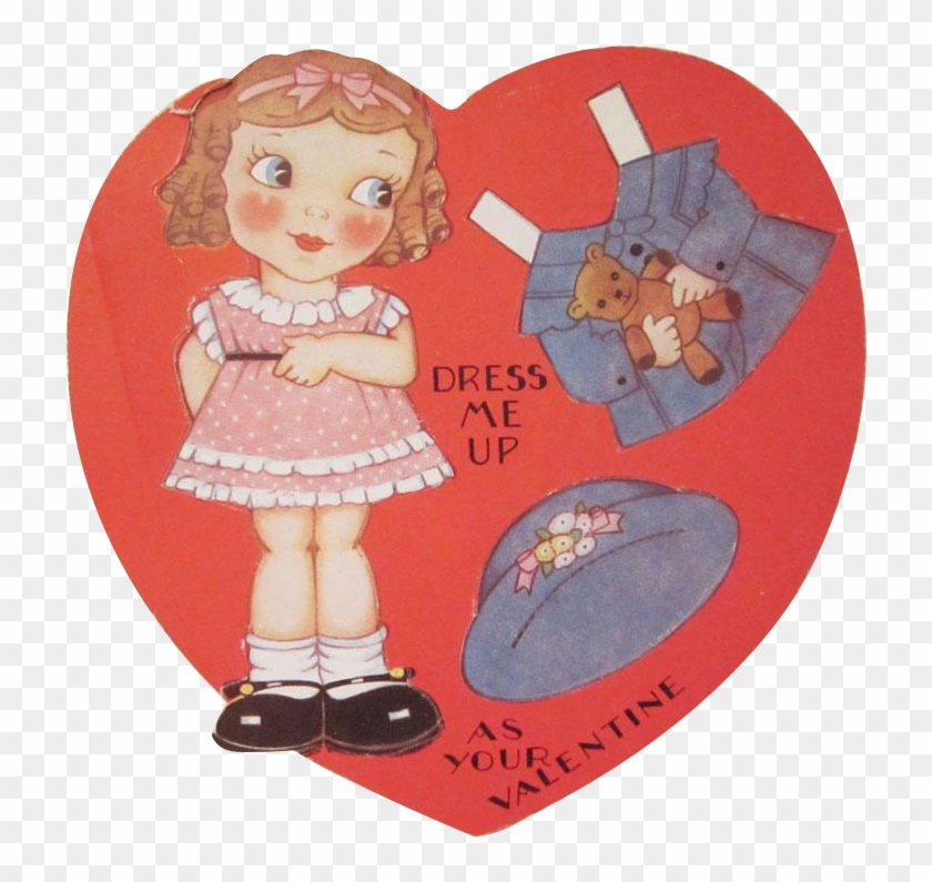 Vintage Dress Me Up Paper Doll Valentine Card Signed - Cartoon - Free  Transparent PNG Clipart Images Download