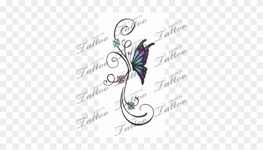 Marketplace Tattoo Little Butterfly And Flower Vine - Butterfly And Vine Tattoos #273245