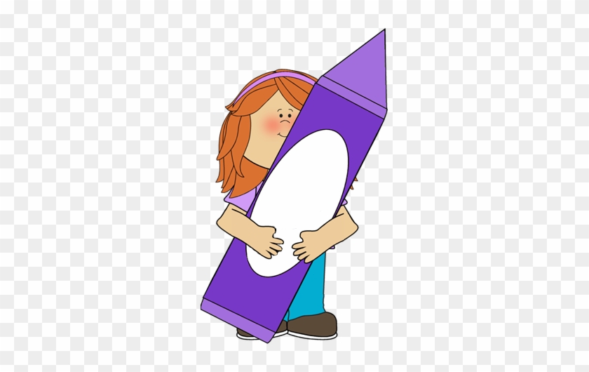 Girl Holding A Big Purple Crayon - Girl With Crayons Clipart #273281