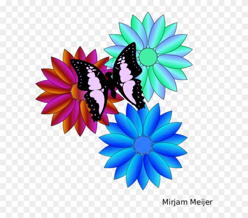 Large Colorful Flowers Butterfly Clipart - Green And Yellow Logos #273483