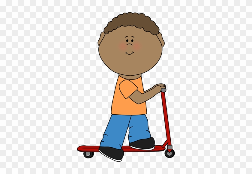 Kid Riding A Scooter - Boy On Scooter Clipart #273924