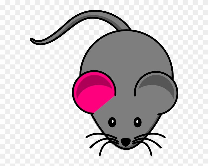 Single Pink Ear Gray Mouse Clip Art At Clker - Myš Kreslená #274097