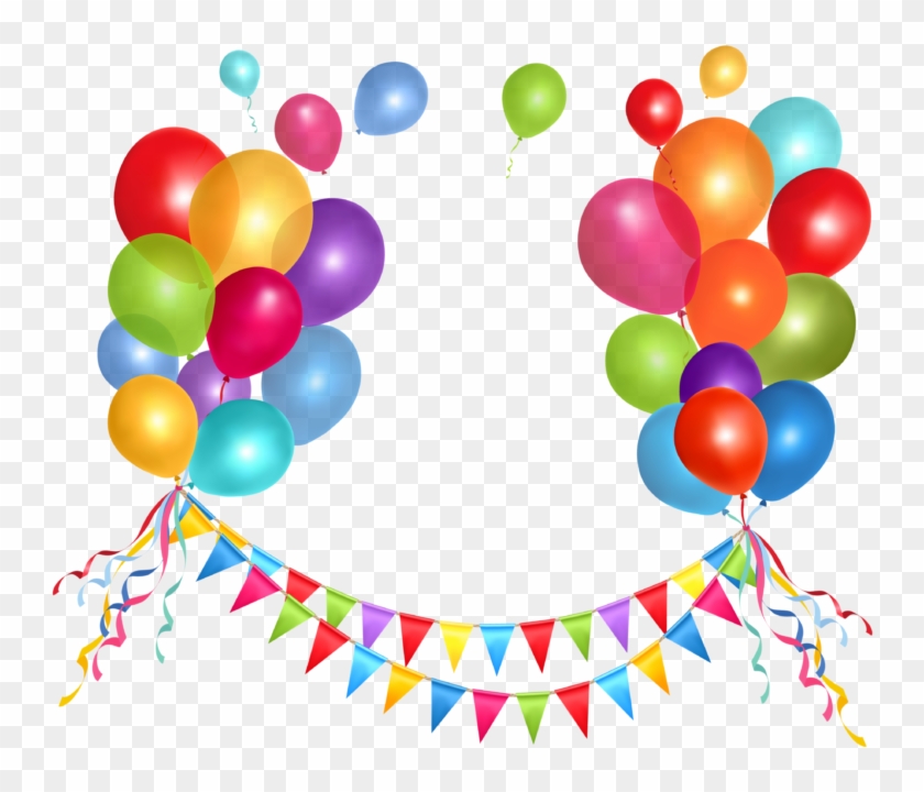 Transparent Party Streamer And Balloons Png Clipart - Happy Birthday Balloons Png #274680