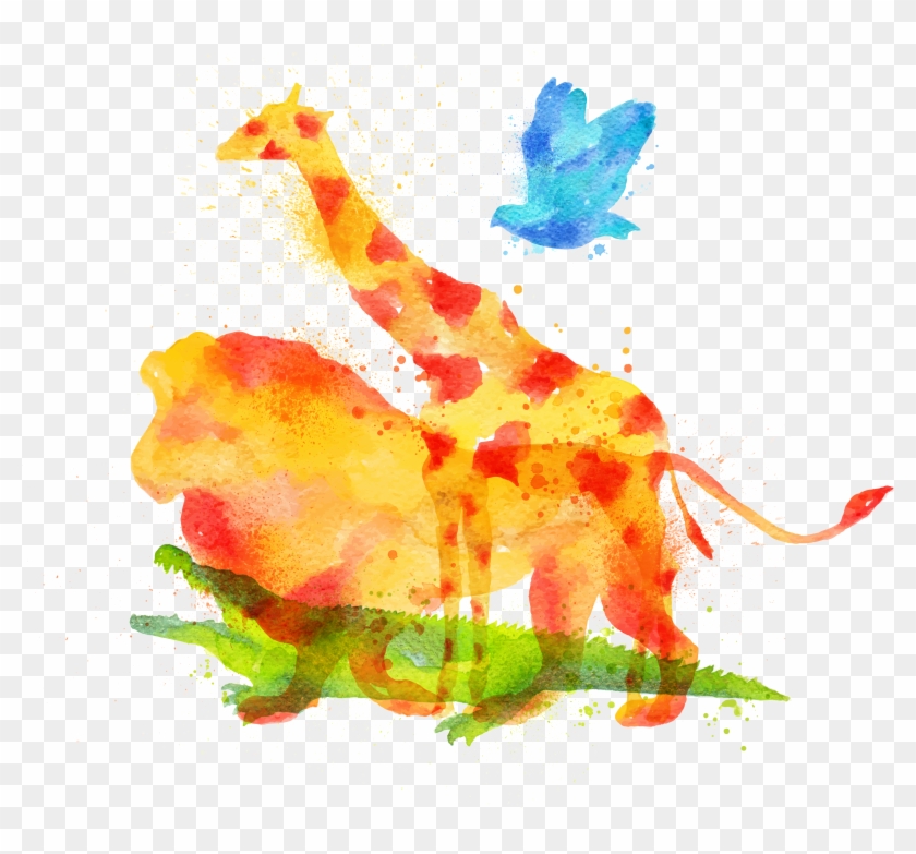 Giraffe Lion Watercolor Painting Drawing - Giraffe Lion Watercolor ...