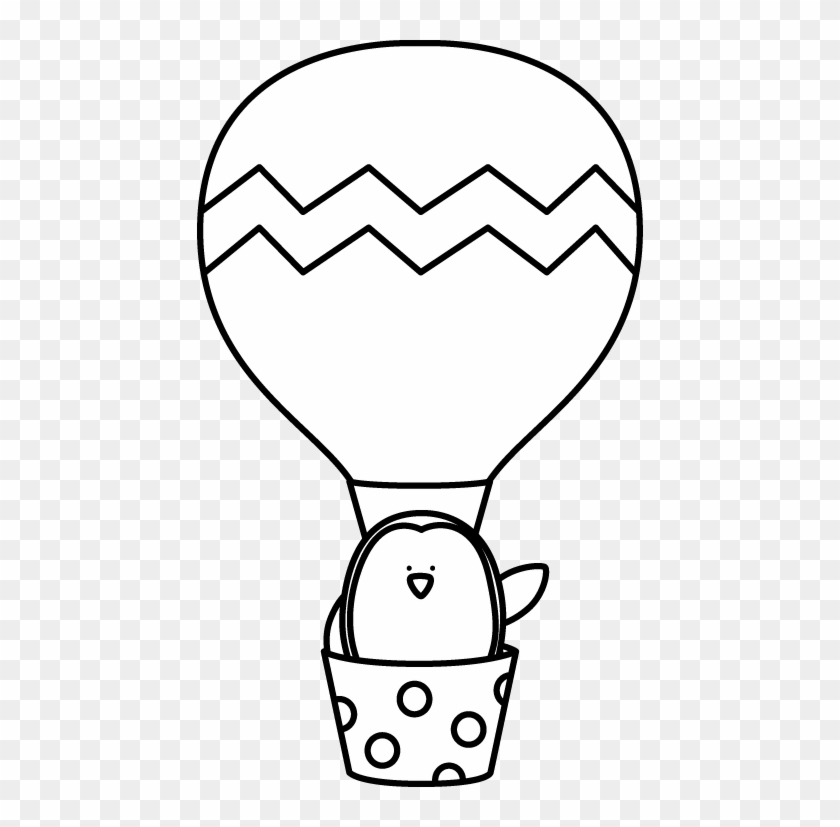 Black And White Penguin In A Hot Air Balloon Clip Art - Hot Air Balloon Clip Art Black And White #275726