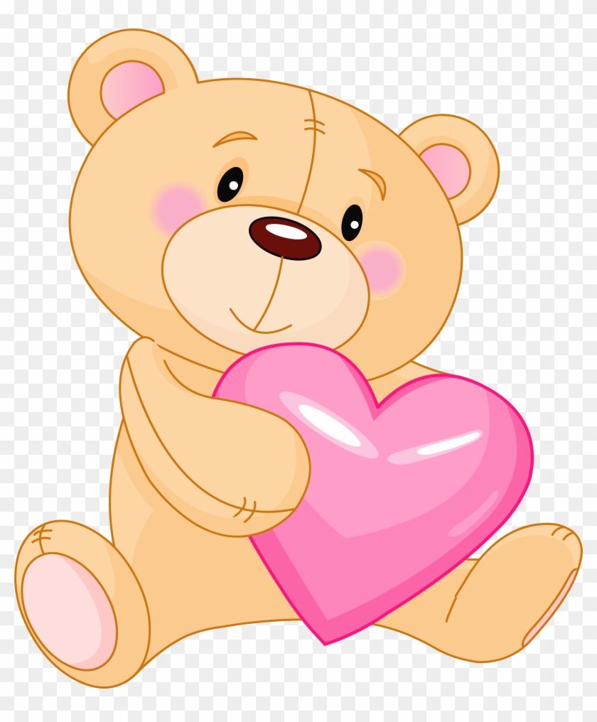 Transparent Cute Teddy With Pink Heart Png Clipart - Teddy Bear Clip Art #276141