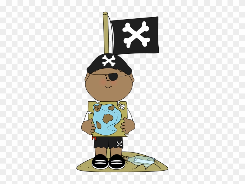 Pirate With Treasure Map And Pirate Flag - Pirate With Map Clip Art #276260