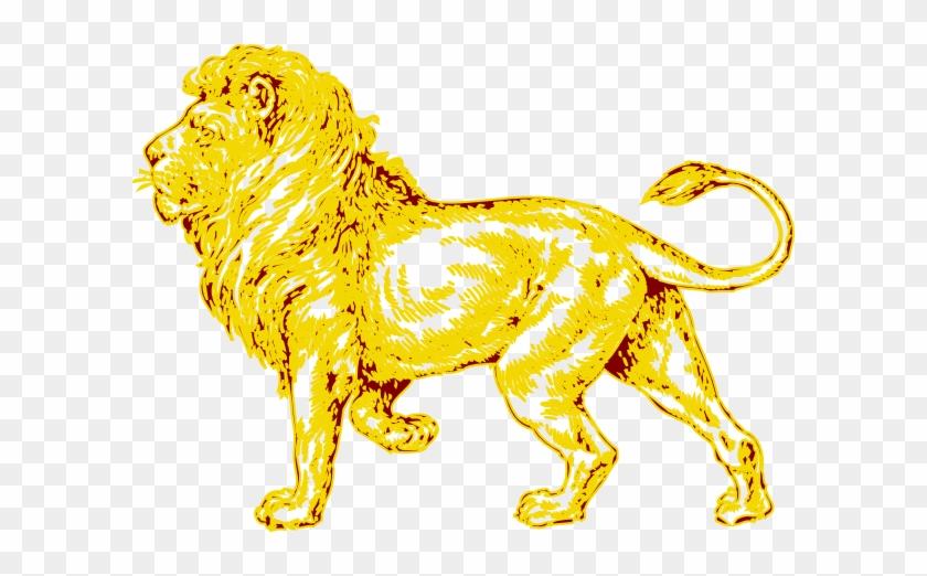 Lion In Gold With Brown Outline Clip Art At Clker - Lion Full Body Tattoo #276339