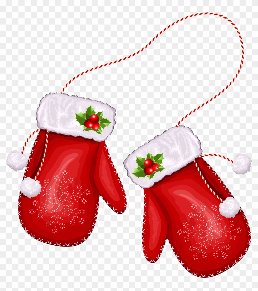 Large Transparent Christmas Santa Gloves Png Clipart - Christmas Mittens Clipart #276757