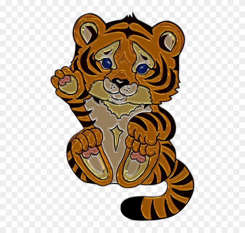 Cartoon Tiger Clipart 12, - Metallic Tiger Cub Oval Ornament #277944