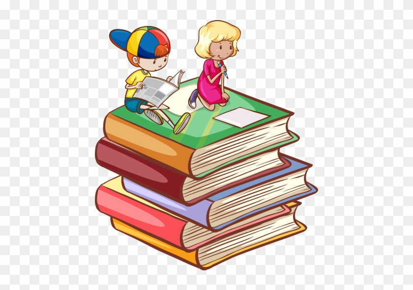 Clipart Kitap Üstünde Oturan Çocuklar - Kids Reading Books #277959