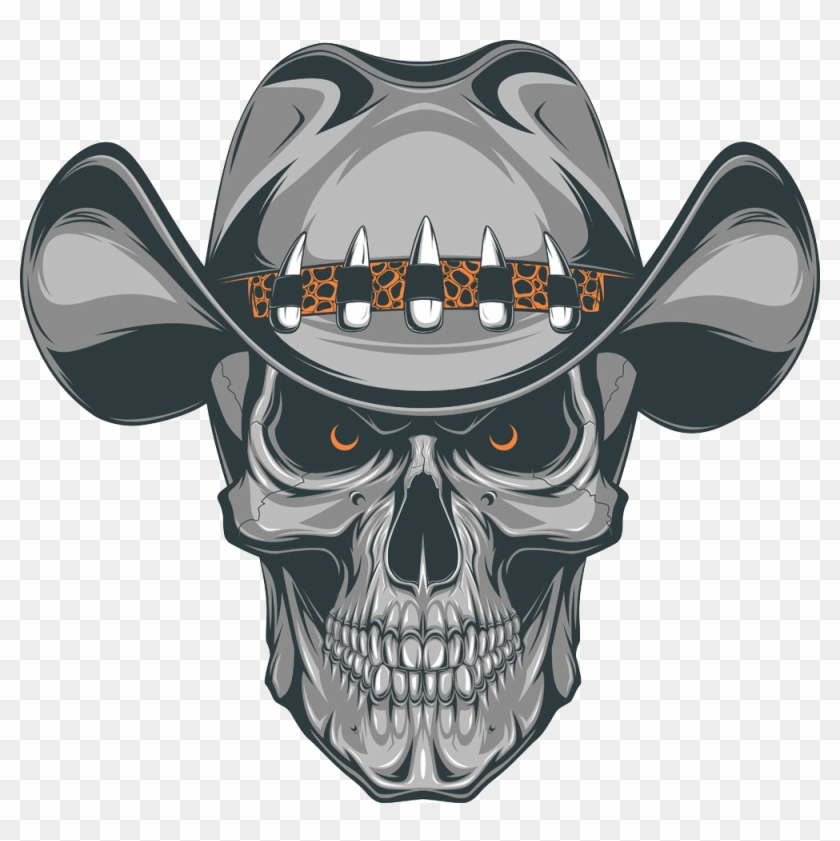 Old School Skull Cowboy - Cowboy Skull Tattoo Designs #278100