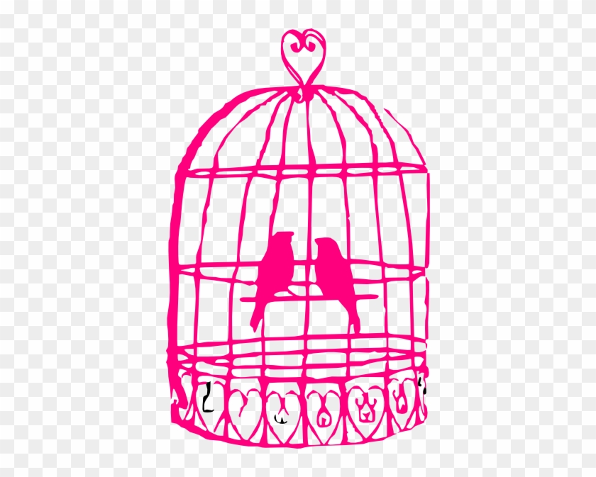 Hot Pink Bird Cage With Birds Clip Art At Clker - Birds In A Cage Drawing #279840
