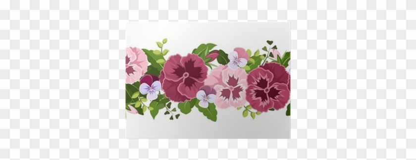 Horizontal Seamless Background With Pansy Flowers - Анютины Глазки В Векторе #279940