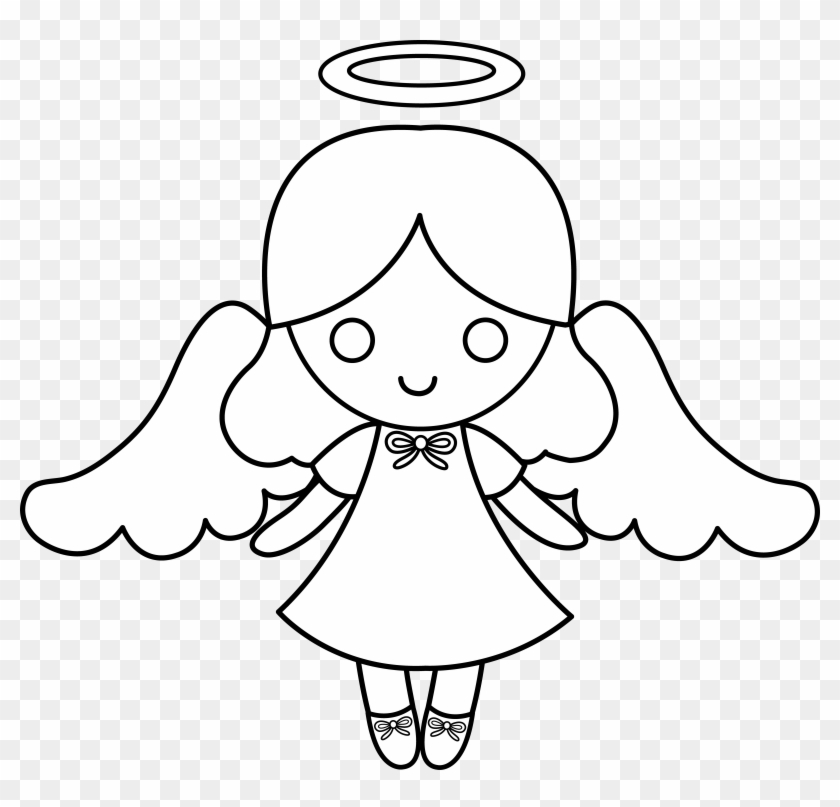 Little Girl Dress Clipart Black And White - Angel Cartoon Black And White #280408