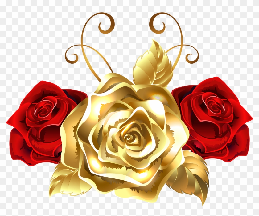 Gold And Red Roses Png Clip Art Image - Red And Gold Roses #280597