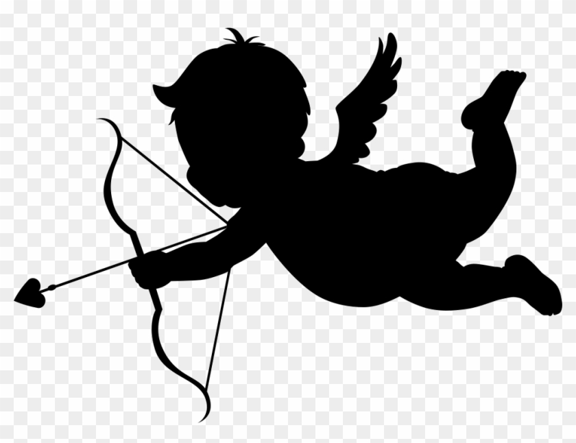 Cupid In Flight Silhouette With Bow And Arrow Svg Png - Cupid Png #281055