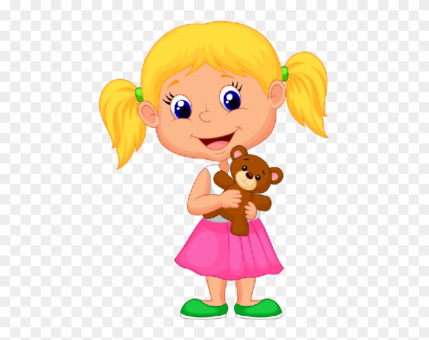 Clipart Of Girl Child With Teddy Bear Cute Baby Images - Happy Little Cartoon Girl #281903