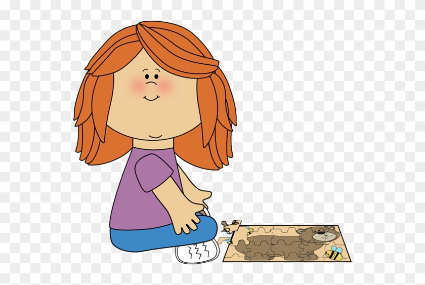 Girl Putting A Puzzle Together - Clip Art Girl Sitting #282673