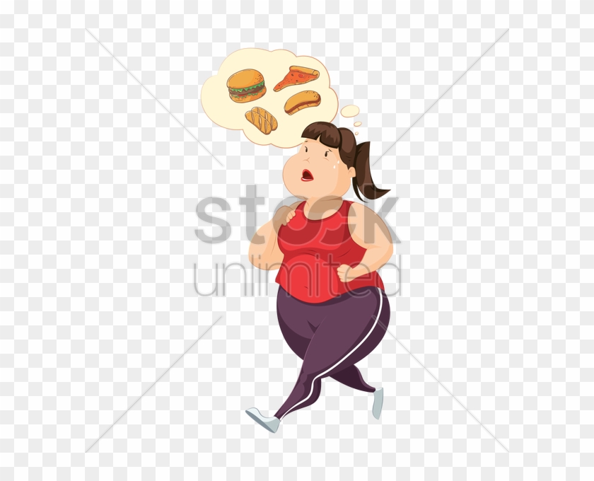 Woman Jogging While Thinking Of Food Vector Image - Obesity Png #283275