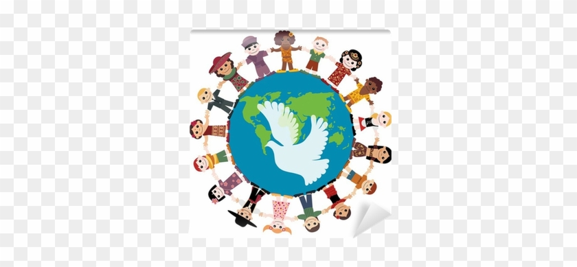 Happy Children Holding Hands Around The Globe Wall - Social Responsibility Towards Society #283749