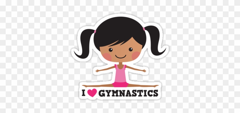 I Love Gymnastics Cartoon Stickers, Girl With Black - Cartoon Girl Doing Gymnastics #283898