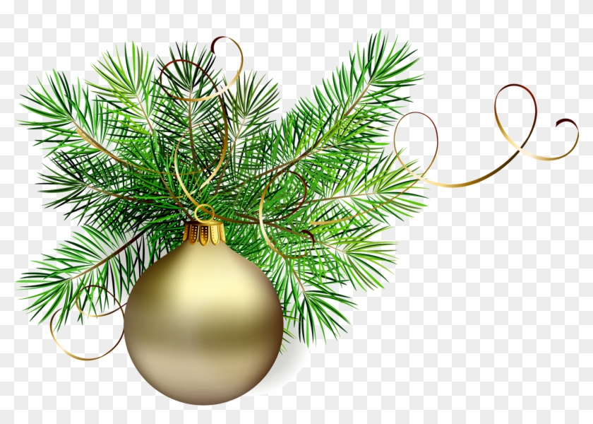 Transparent Gold Christmas Ball With Pine Clipart - Green Christmas Ball Png #284241