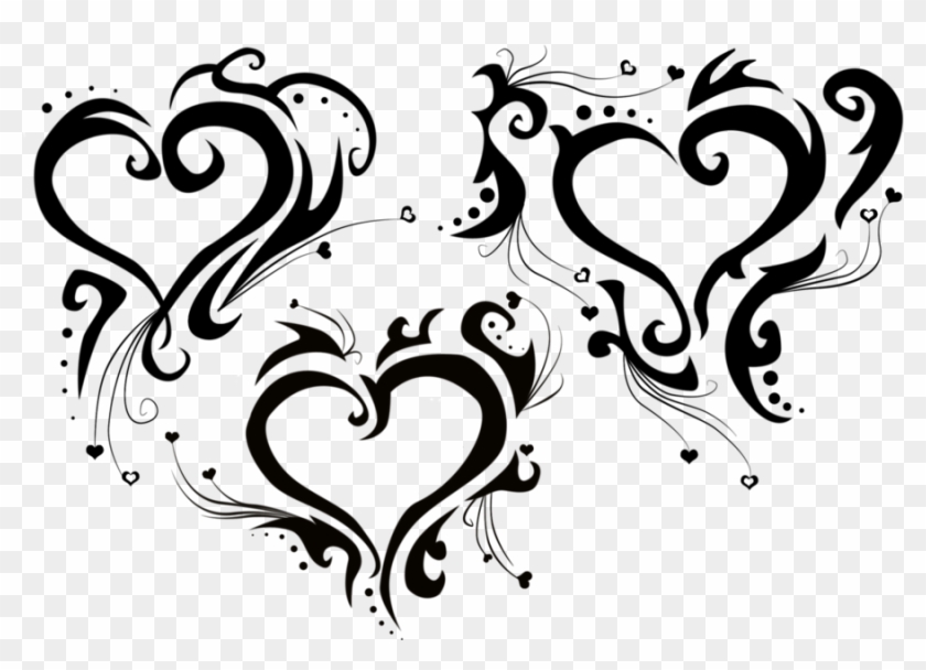 Bird Rose Ribbon Heart Valentine Tattoo Set Vector - Tribal Heart Tattoo #284628