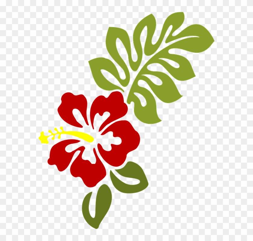 Hibiscus Flower Cartoon - Hawaiian Leaves Clip Art #285040