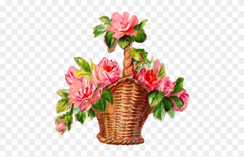 Pink Flower Clipart Flower Basket - Flowers In Basket Png #285185