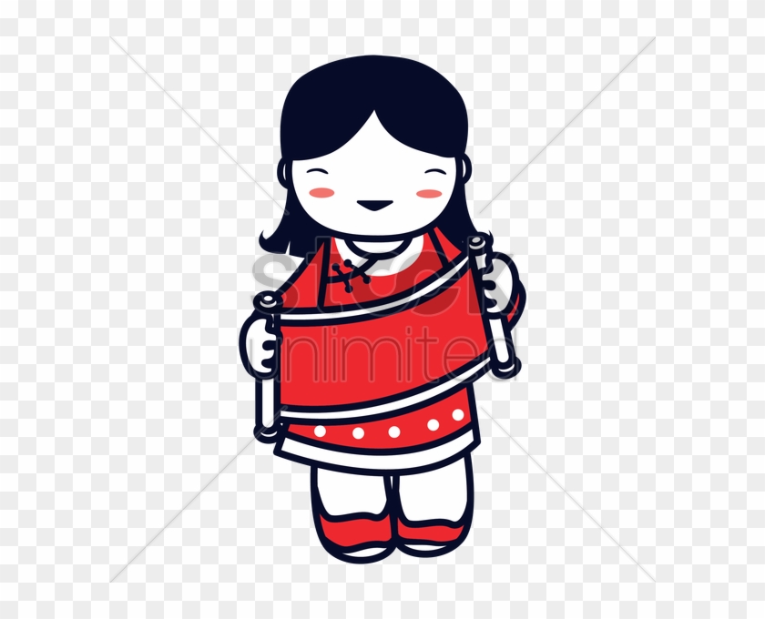 Chinese Girl Holding Scroll V矢量图形 - Vector Graphics #286504