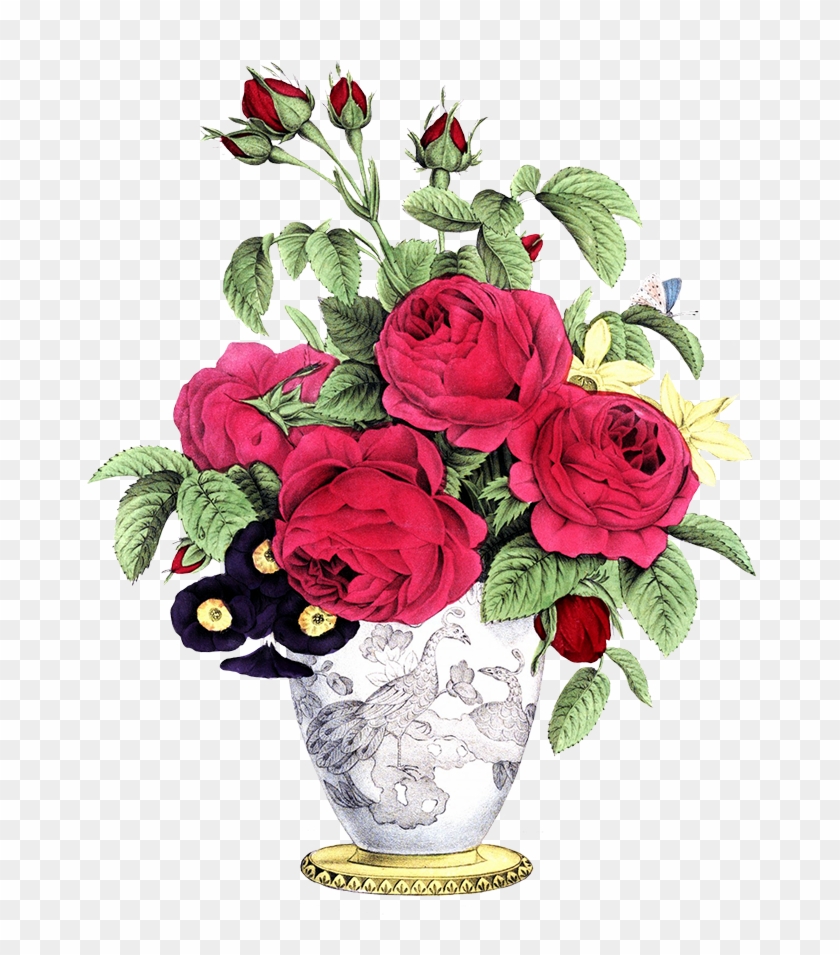 Vase With Red Roses Other Flowers Bouquet - Rose With Vase Drawing #286959