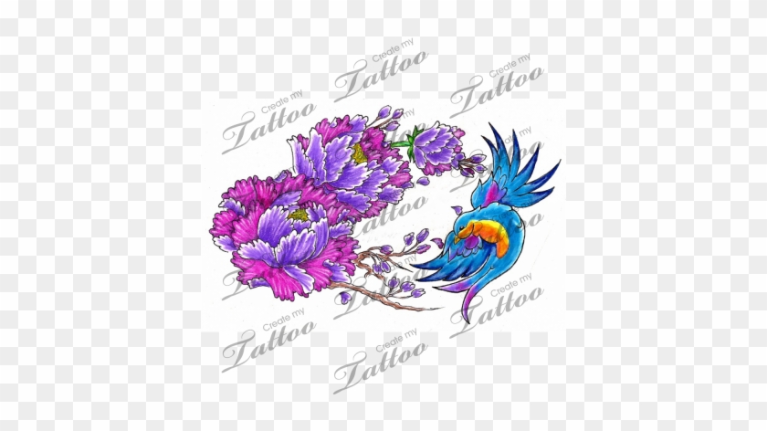Marketplace Tattoo Bird With Japanese Flower - Marketplace Tattoo Bird With Japanese Flower #287228