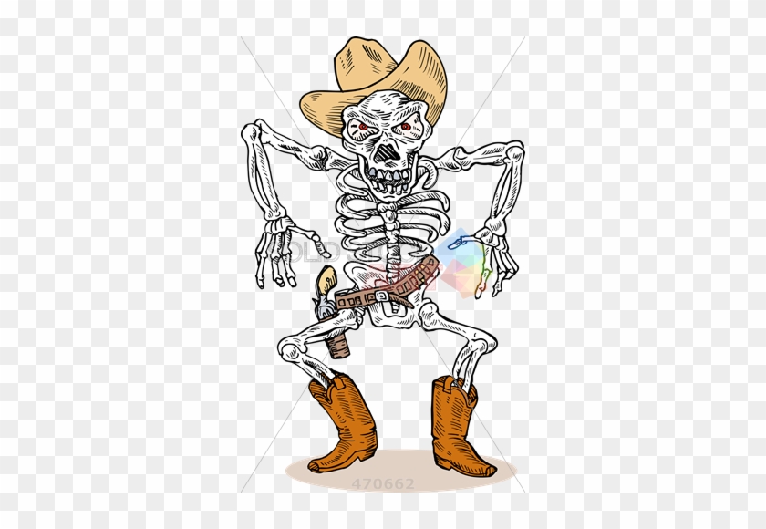 Stock Illustration Of Retro Cartoon Drawing Of Skeleton - Cartoon Skeleton Cowboy #287497