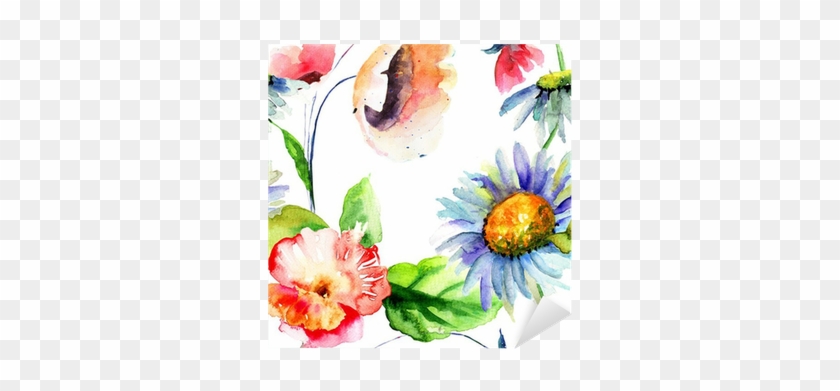 Vinilo Pixerstick Patrón Sin Fisuras Con Flores Decorativas - 120 X 40 Cm Tableau Déco Panoramique Fleurs En Peinture #288146