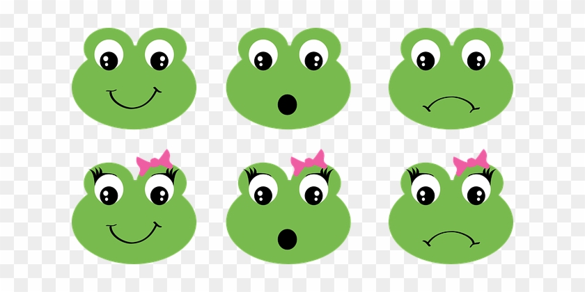 Frog Faces Girl Ribbon Bow Happy Surprised - Frog Face Clipart #288309