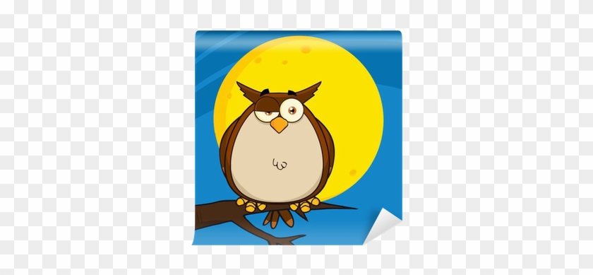 Owl Cartoon On Tree In The Night Wall Mural • Pixers® - Owl #288542