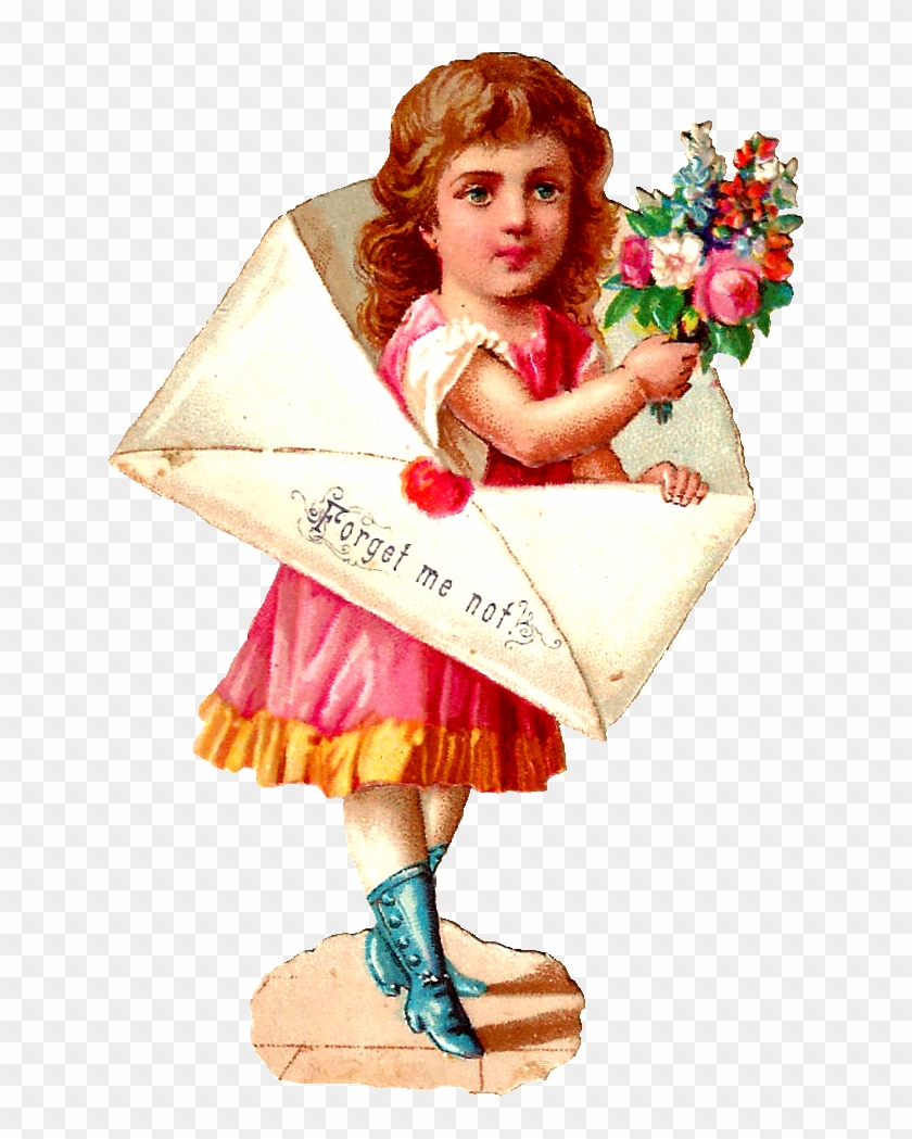 Stock Girl Image Vintage - Girl Into Letter Bouquet Of Flowers Valentines Day #289220