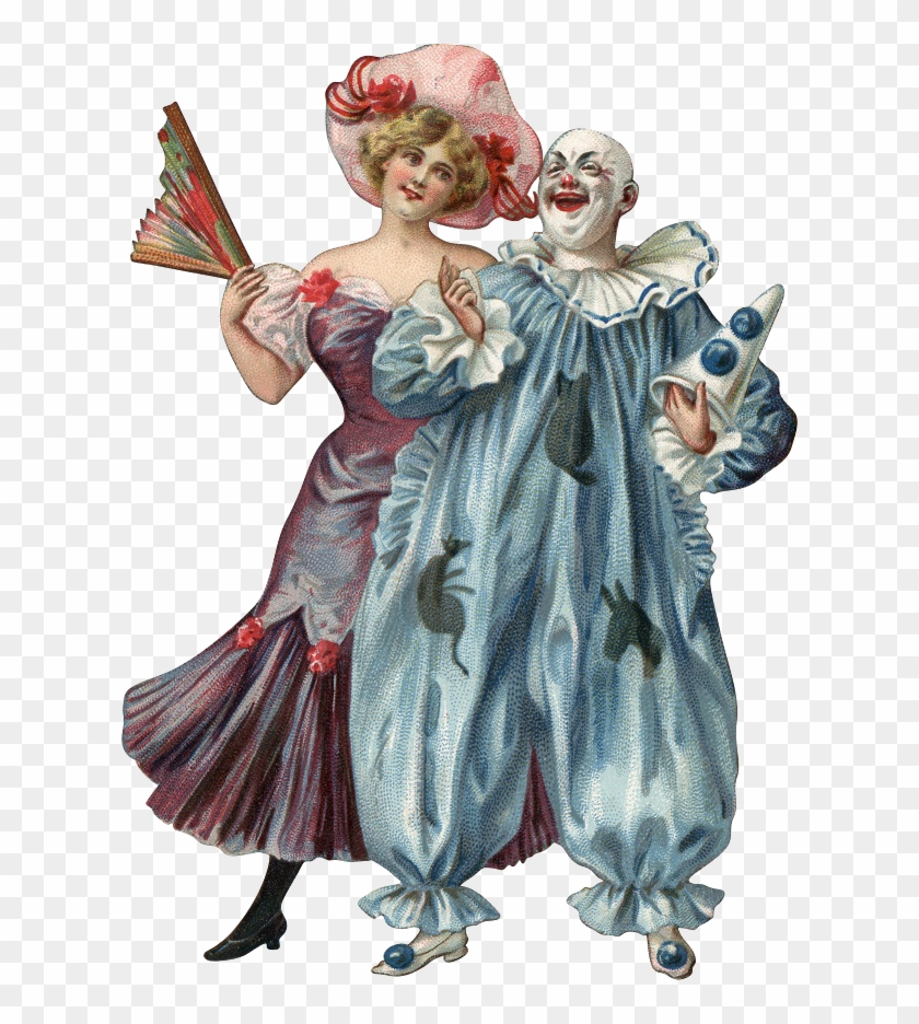 Woman And Clown / Victorian Die Cut / - Adult Coloring Book (24 Pages 8"x11"/a4) Vintage Clowns #289300