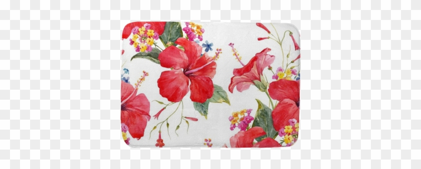 Watercolor Tropical Floral Vector Pattern Bath Mat - Watercolor Painting #289317