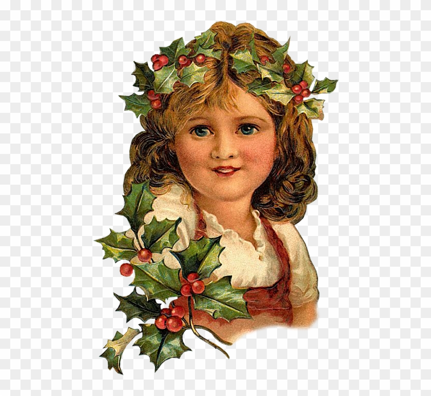 Vintage Victorian Christmas Girl Holly Leaves Postcard - Igc Coaster Set - 4 Pcs - Square - Designer Coasters: #289331