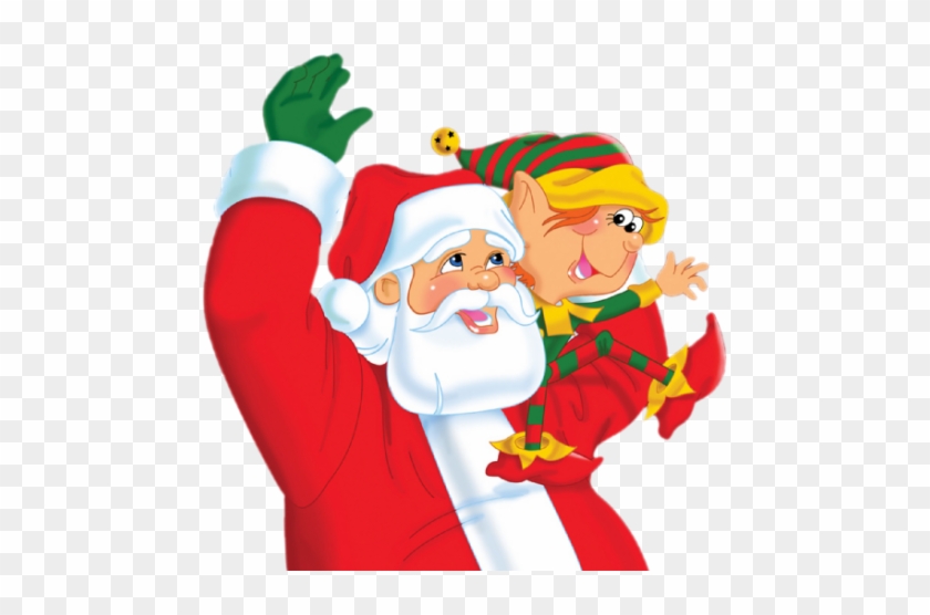 Santa And Elf Png Clipart - Santa And His Elves #290228