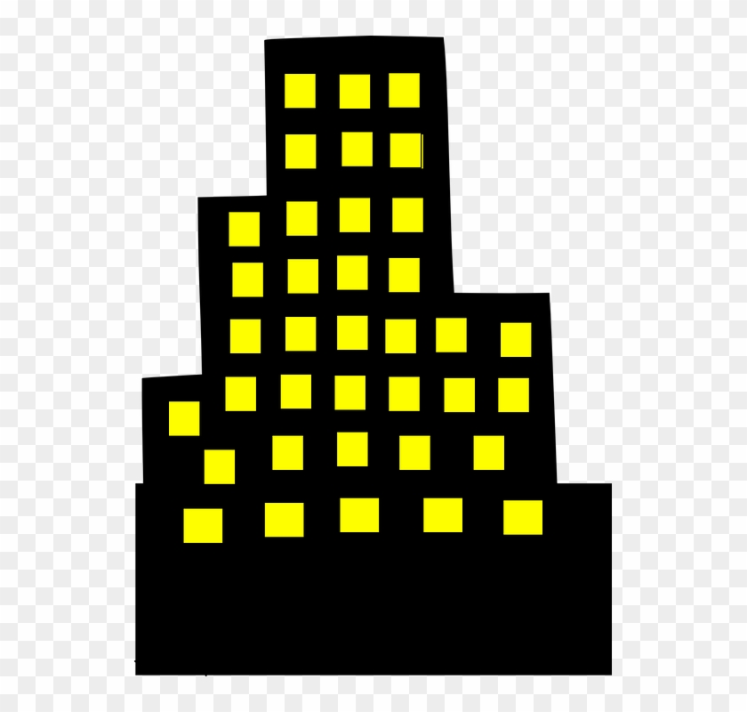 Architecture Clipart Downtown - Black Building With Yellow Windows #290289