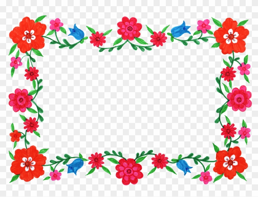 6 Flower Frame Colorful Rectangle - Frame Flowers Png Rectangle #291018