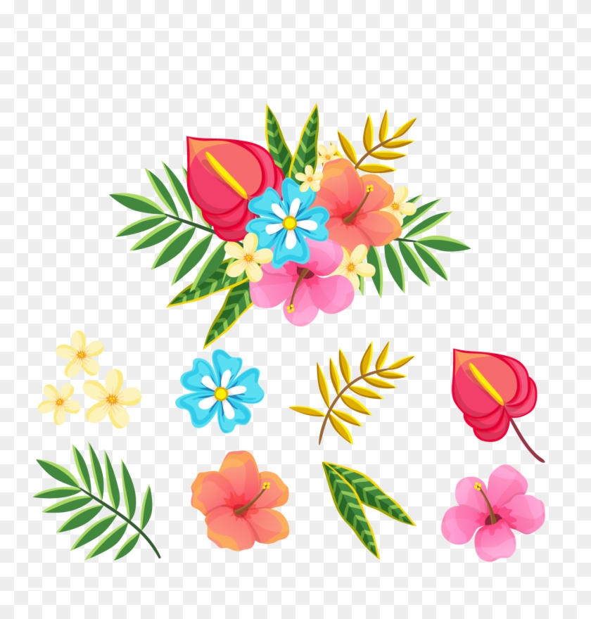 Tropical Flower And Leaf Vector - Vector Graphics #291333