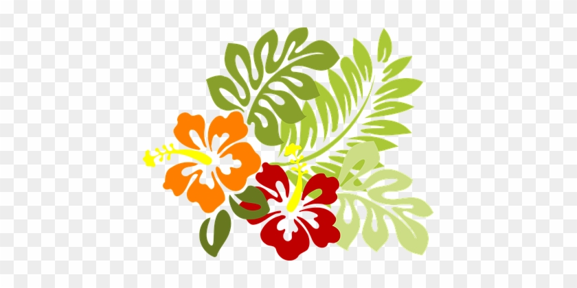 Flower Tropical Leaves Hibiscus Hawaii Red - Hibiscus Clip Art #291358