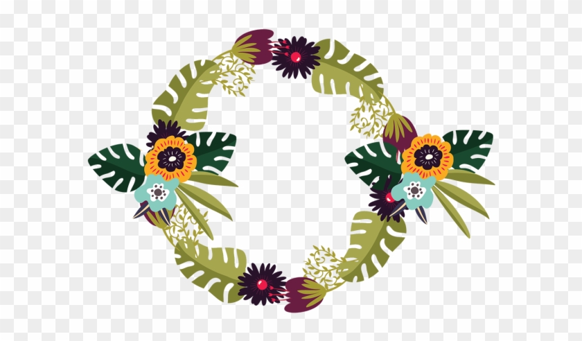 Tropical Flowers Wreath With Forest Flowers, Tropical - Vector Graphics #291391