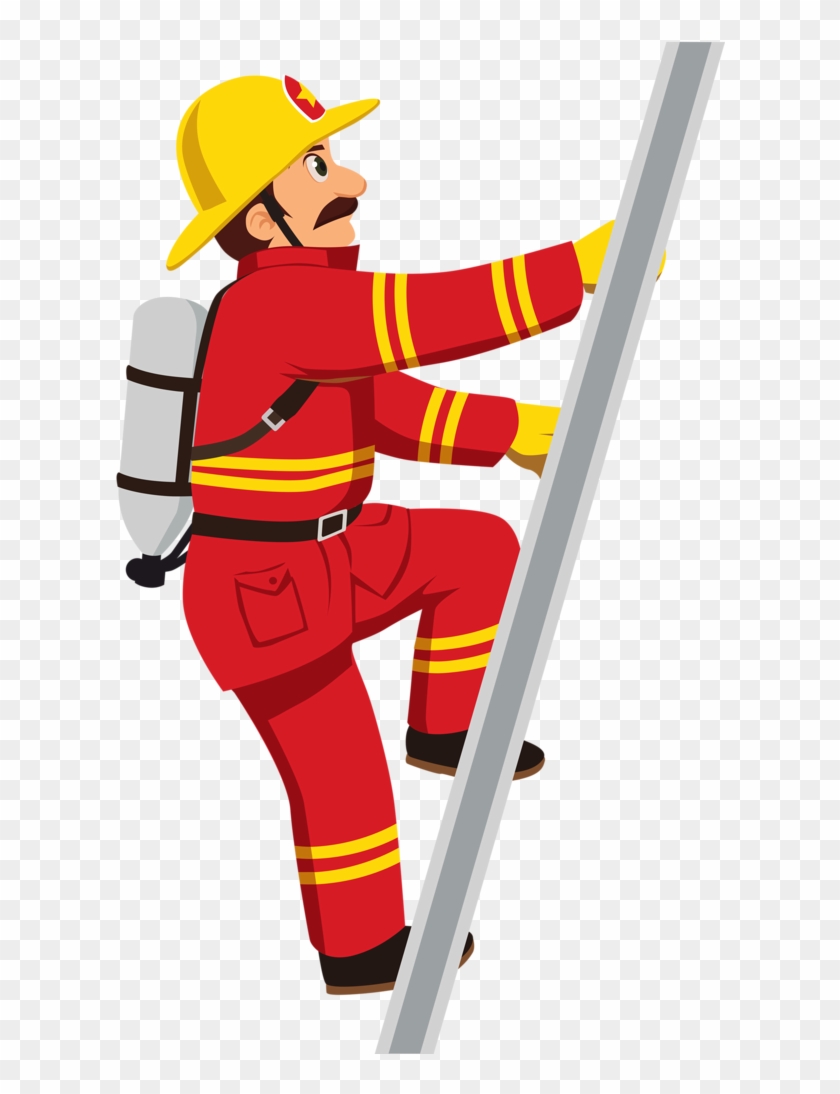 Fireman Profiss Es Of Cios Clip Art - Firefighter Climbing Ladder Clipart #291510